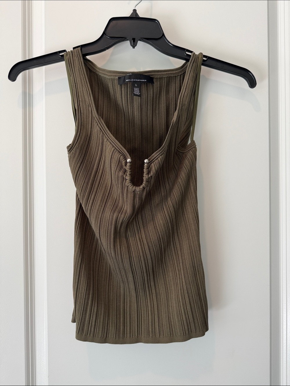 White House Black Market Olive Ribbed Scoop Tank with Accent Hardware